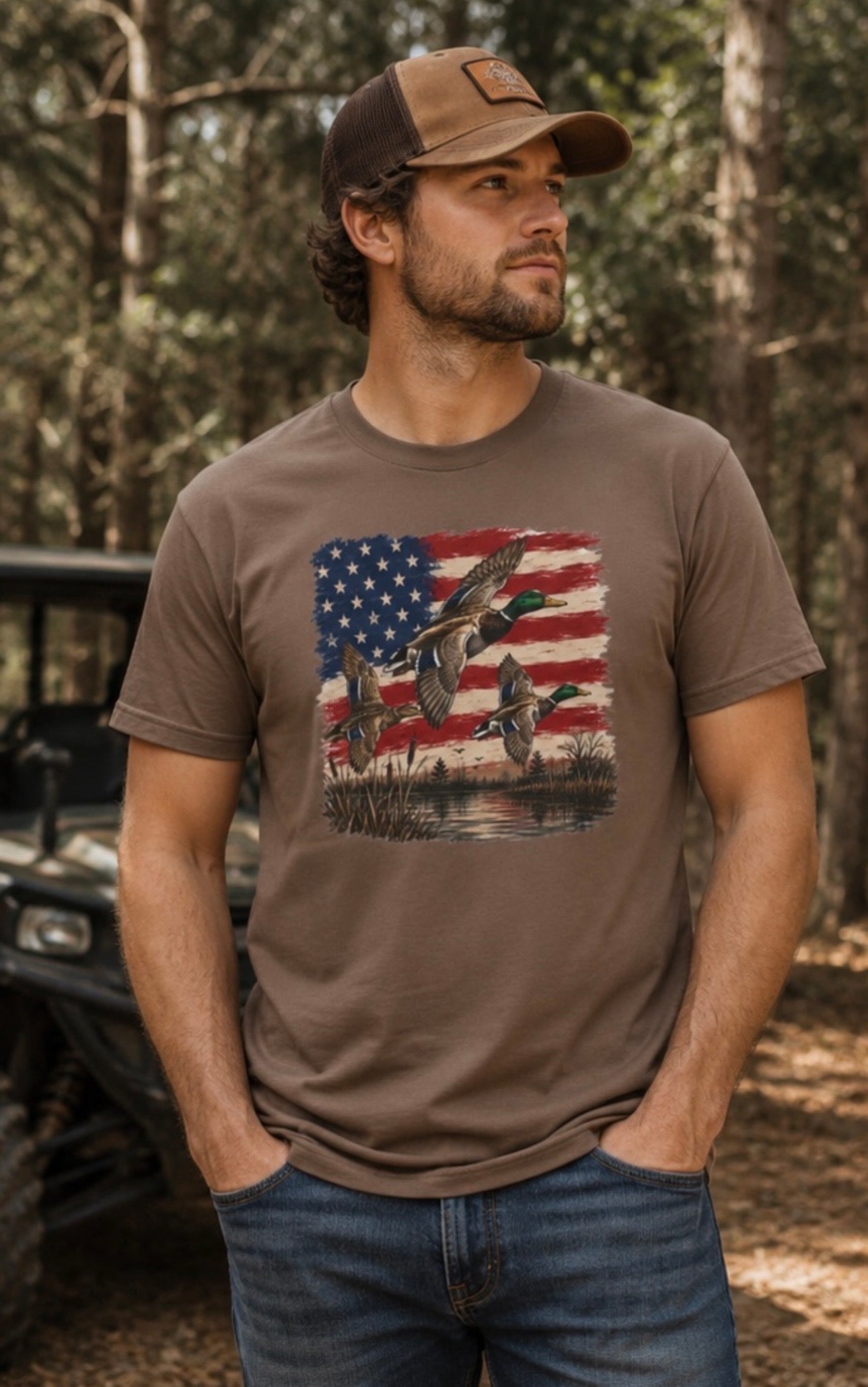 American Duck Hunting T-Shirt — Patriotic Mallard Flag Tee