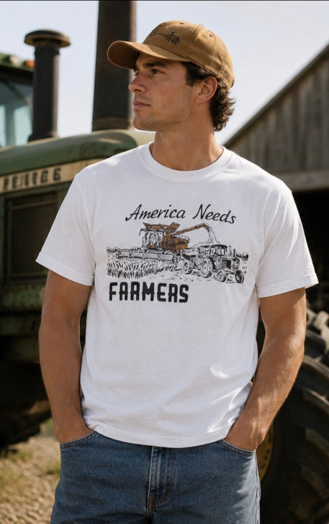 America Needs Farmers T-Shirt | Vintage Tractor Farming Graphic