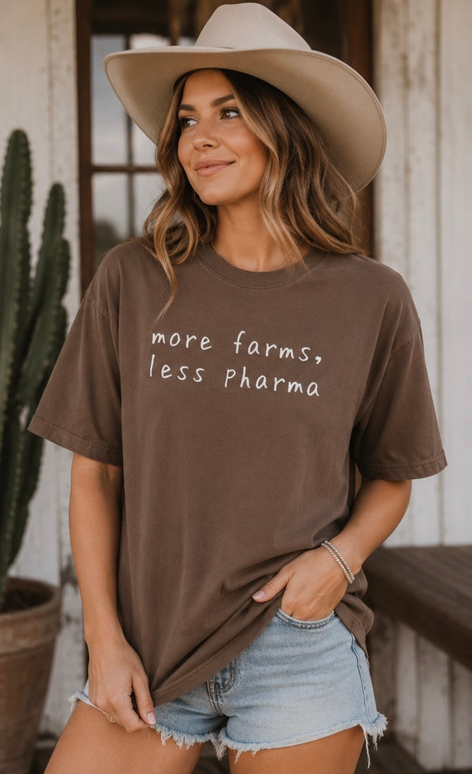 More Farms Less Pharma T-shirt | Organic Farming Advocacy Tee