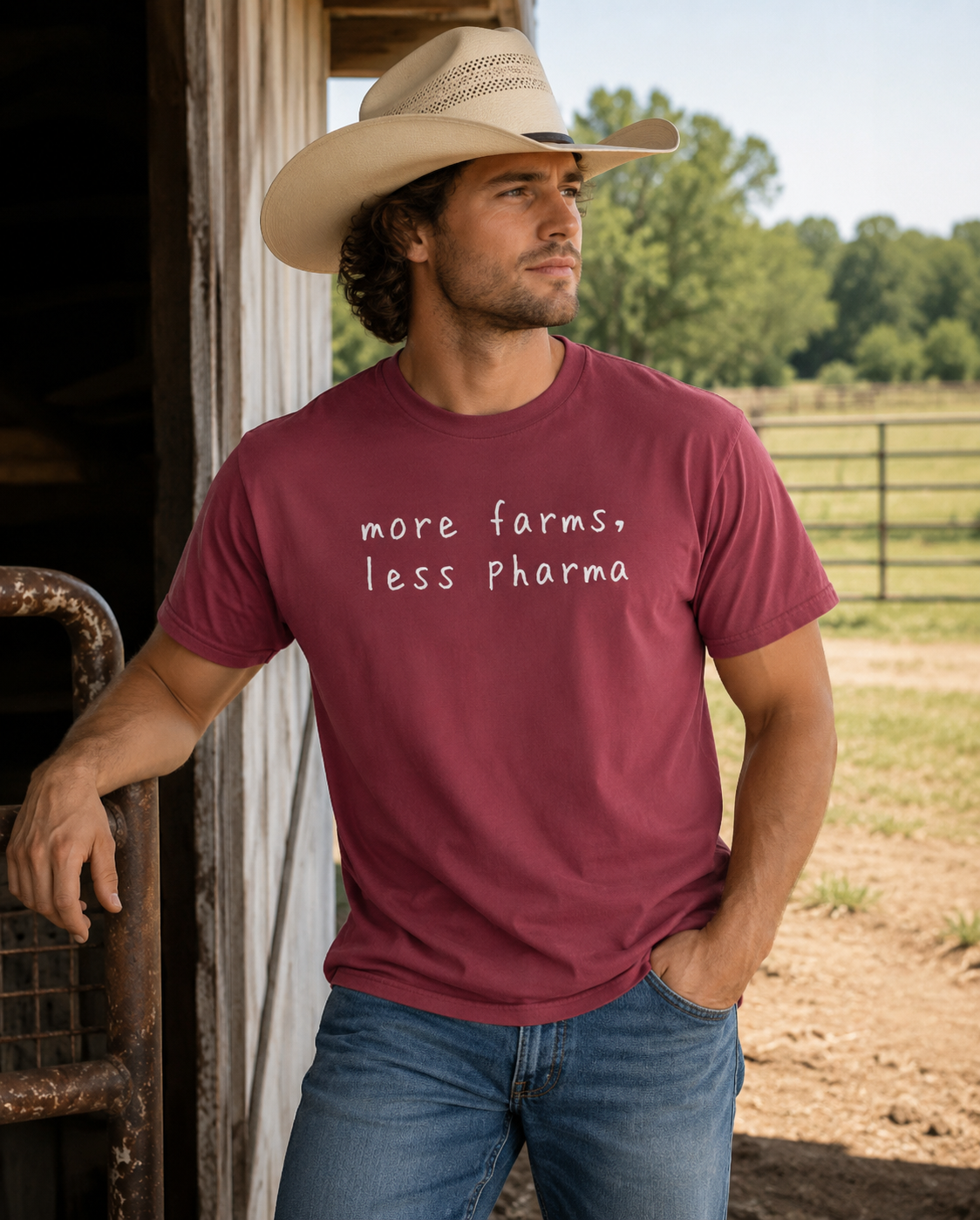 More Farms Less Pharma T-shirt | Organic Farming Advocacy Tee