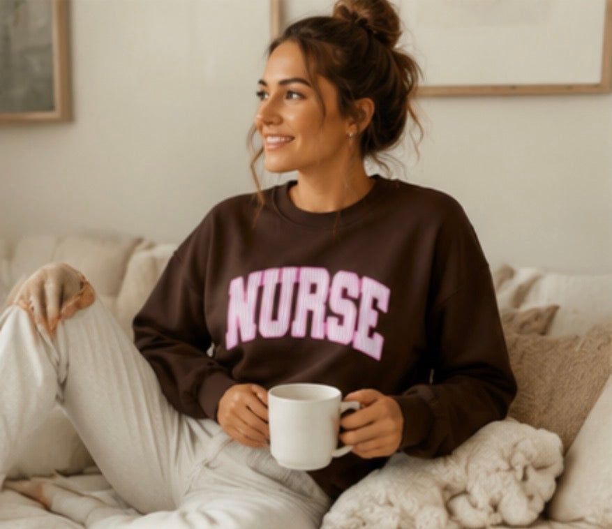 Nurse Crewneck Sweatshirt — Cute Pink College-Style Nursing Pullover