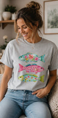 T-Shirt — Floral & Tropical Fish Trio Graphic Tee